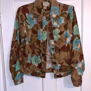 Coldwater Creek Tropical Print Jacket Size XS Wooden Button Pockets Linen